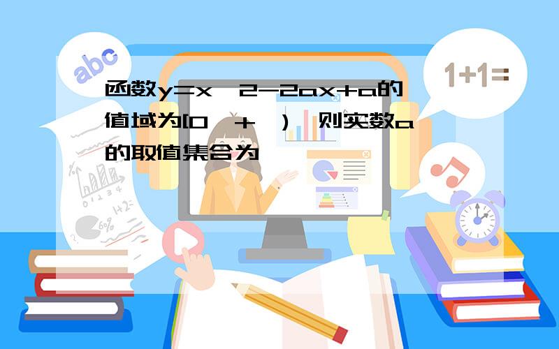 函数y=x^2-2ax+a的值域为[0,+∞),则实数a的取值集合为