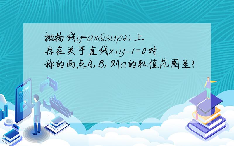 抛物线y=ax²上存在关于直线x+y-1=0对称的两点A,B,则a的取值范围是?