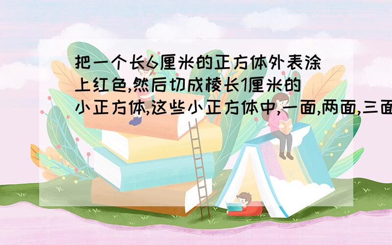 把一个长6厘米的正方体外表涂上红色,然后切成棱长1厘米的小正方体,这些小正方体中,一面,两面,三面涂色的各有多少?