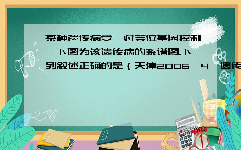 某种遗传病受一对等位基因控制,下图为该遗传病的系谱图.下列叙述正确的是（天津2006—4,遗传系谱分析）12、某种遗传病受一对等位基因控制,下图为该遗传病的系谱图.下列叙述正确的是（2