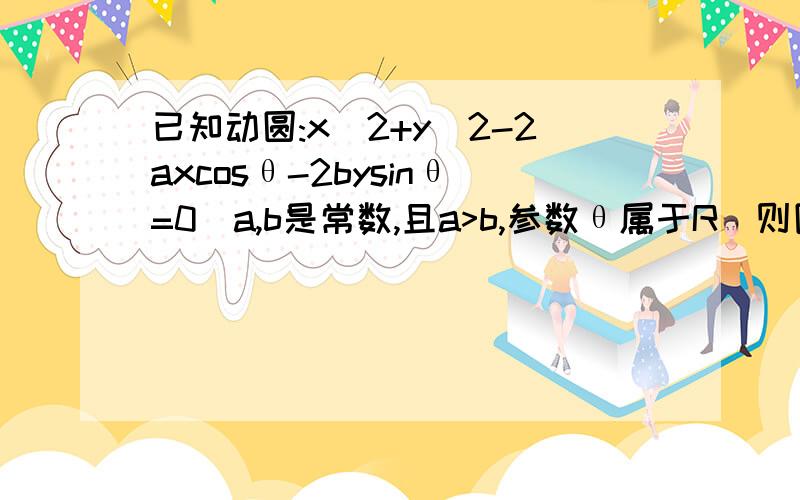 已知动圆:x^2+y^2-2axcosθ-2bysinθ=0(a,b是常数,且a>b,参数θ属于R)则圆心的轨迹的参数方程是?其普通方程是?