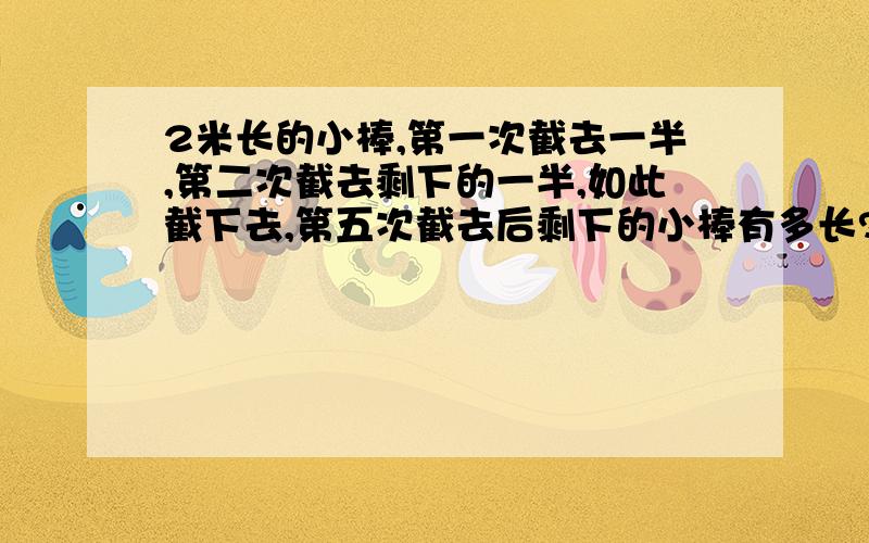 2米长的小棒,第一次截去一半,第二次截去剩下的一半,如此截下去,第五次截去后剩下的小棒有多长?如果第n次截去后剩下的小棒为l米,那么l等于——