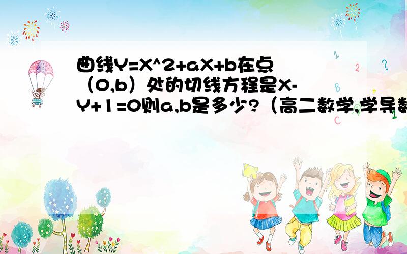 曲线Y=X^2+aX+b在点（0,b）处的切线方程是X-Y+1=0则a,b是多少?（高二数学,学导数了）