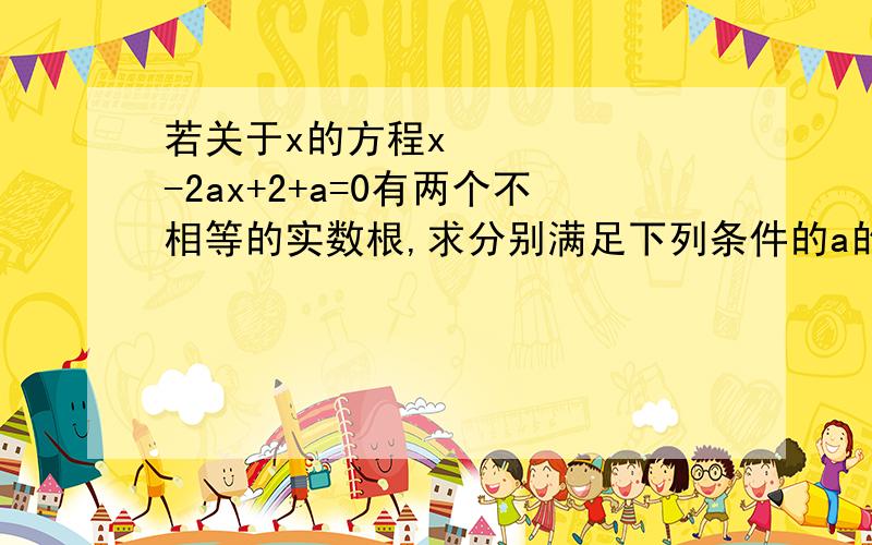 若关于x的方程x²-2ax+2+a=0有两个不相等的实数根,求分别满足下列条件的a的取值范围：（1）方程两根都大于1；（2）方程一根大于1,另一根小于1.