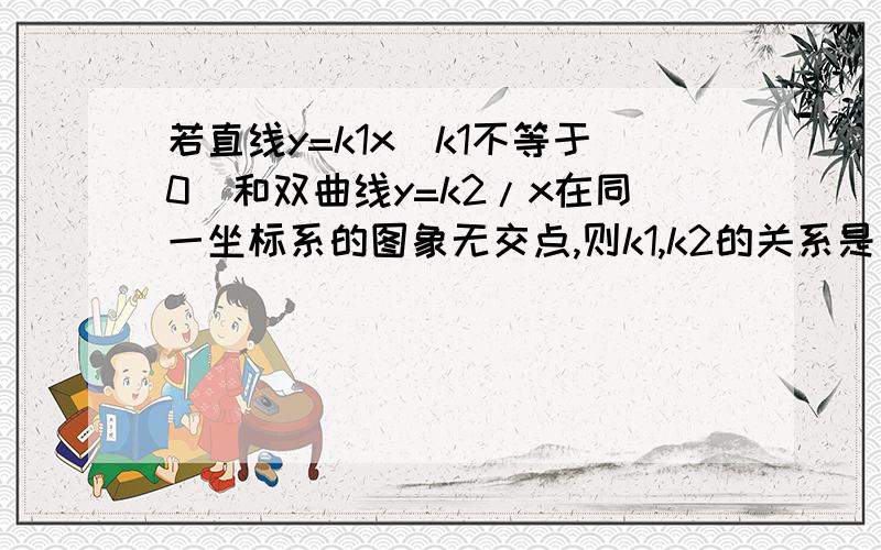 若直线y=k1x(k1不等于0)和双曲线y=k2/x在同一坐标系的图象无交点,则k1,k2的关系是______.