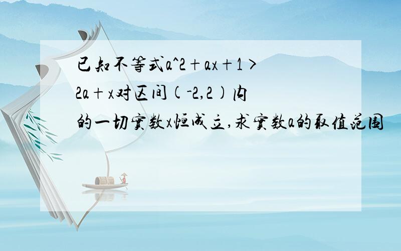 已知不等式a^2+ax+1>2a+x对区间(-2,2)内的一切实数x恒成立,求实数a的取值范围