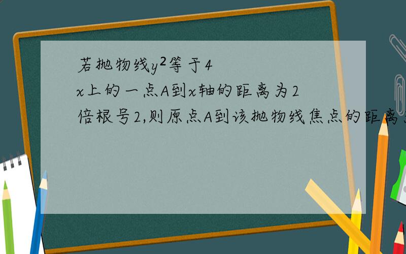 若抛物线y²等于4x上的一点A到x轴的距离为2倍根号2,则原点A到该抛物线焦点的距离为