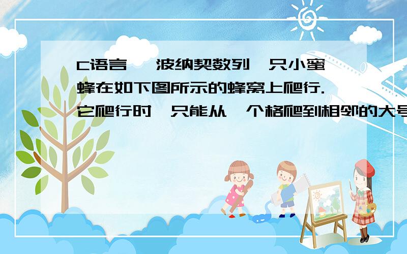 C语言 裴波纳契数列一只小蜜蜂在如下图所示的蜂窝上爬行.它爬行时,只能从一个格爬到相邻的大号格子中.例如,从 1 号格子可以爬到 2 号或者 3 号格子,从 2 号则可以爬到 3 号或者 4 号格子.