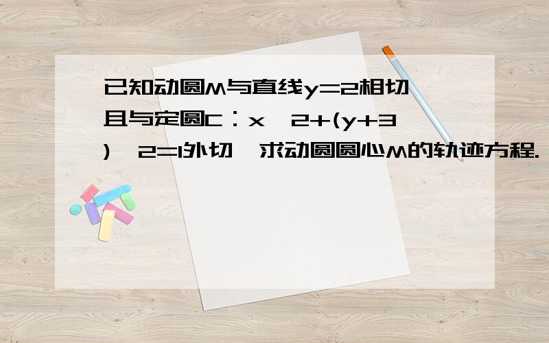 已知动圆M与直线y=2相切,且与定圆C：x^2+(y+3)^2=1外切,求动圆圆心M的轨迹方程.