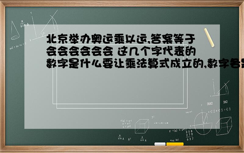 北京举办奥运乘以运,答案等于会会会会会会 这几个字代表的数字是什么要让乘法算式成立的,数字各是多少呢?