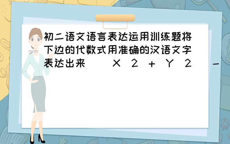 初二语文语言表达运用训练题将下边的代数式用准确的汉语文字表达出来 [（X^2)+(Y^2）]-（X-Y）^2