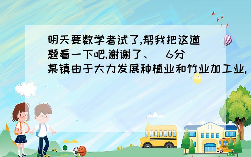 明天要数学考试了,帮我把这道题看一下吧,谢谢了、（6分）某镇由于大力发展种植业和竹业加工业, 使农民今年的收入比去年多15%, 而支出比去年少10%. 已知去年收支相抵结余为400万元, 估计