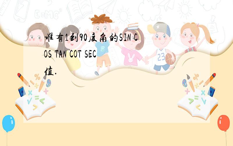 谁有1到90度角的SIN COS TAN COT SEC值.