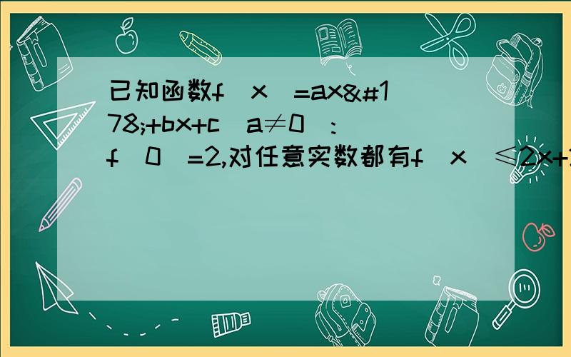 已知函数f(x)=ax²+bx+c(a≠0):f(0)=2,对任意实数都有f（x）≤2x+2且f（x）的对称轴为x=1,（1）求f（x）的解析式（2）是否存在实数m,n(m