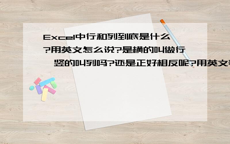 Excel中行和列到底是什么?用英文怎么说?是横的叫做行,竖的叫列吗?还是正好相反呢?用英文表示,第一行第一列的话,该怎么表示呢?虽然没有财富值,所以没法给悬赏分,但是,还是很希望各位看到