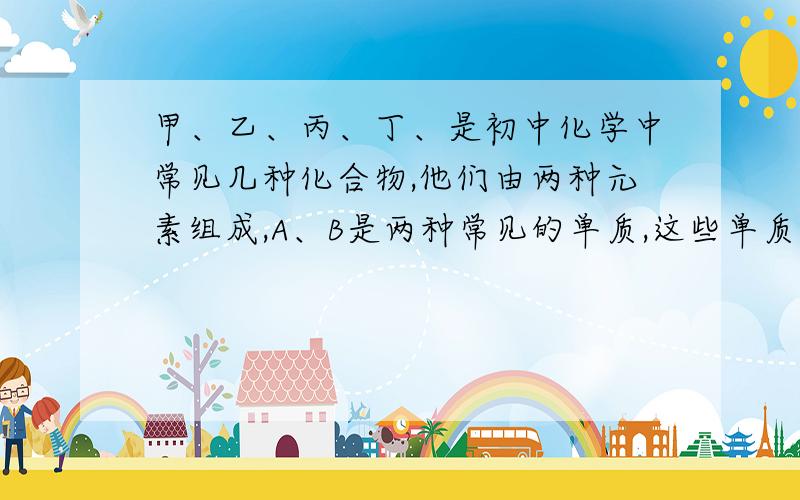 甲、乙、丙、丁、是初中化学中常见几种化合物,他们由两种元素组成,A、B是两种常见的单质,这些单质和化合物之间存在如图所示的关系：据此确定单质A的化学式为（ ）,四种化合物的化学