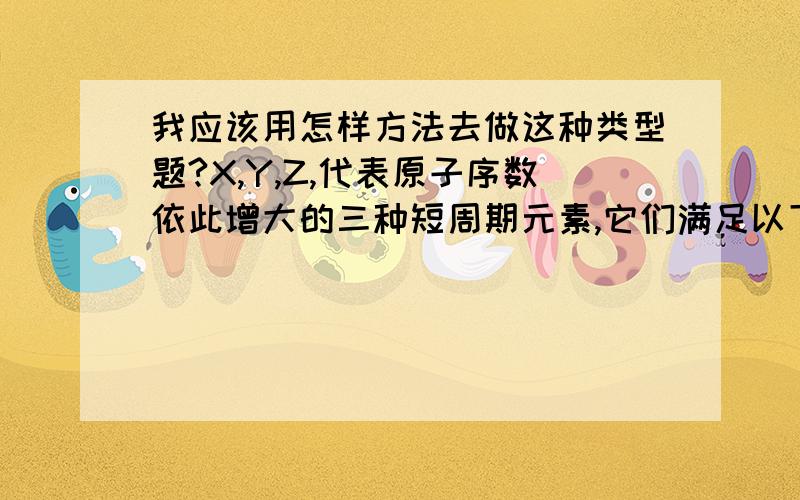 我应该用怎样方法去做这种类型题?X,Y,Z,代表原子序数依此增大的三种短周期元素,它们满足以下条件：1元素周期表中Y与X相邻,Y与Z也相邻,2三种元素的原子最外层电子之和为17.求XYZ各是什么?