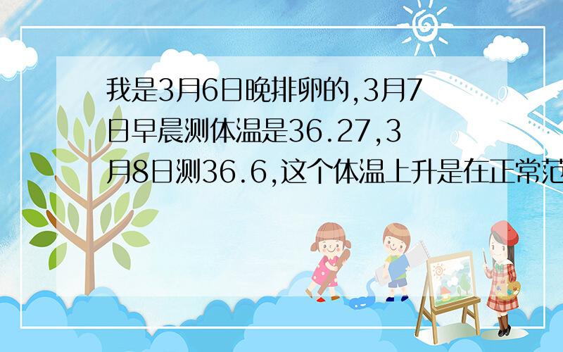 我是3月6日晚排卵的,3月7日早晨测体温是36.27,3月8日测36.6,这个体温上升是在正常范围吗?