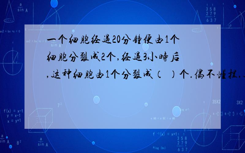 一个细胞经过20分钟便由1个细胞分裂成2个,经过3小时后,这种细胞由1个分裂成（ ）个.偶不懂捏,过程麻烦写详细一点~~~三阔哟（thank  you）!