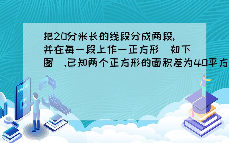 把20分米长的线段分成两段,并在每一段上作一正方形(如下图),已知两个正方形的面积差为40平方分米,求每个正方形的面积.