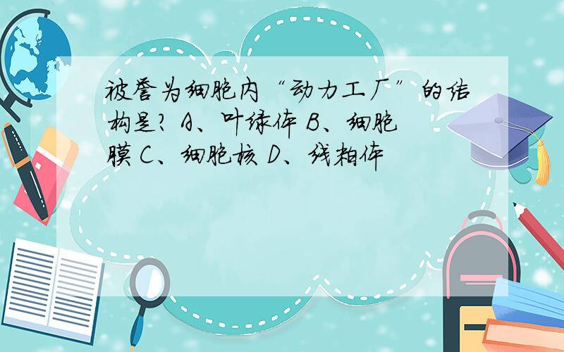 被誉为细胞内“动力工厂”的结构是? A、叶绿体 B、细胞膜 C、细胞核 D、线粒体