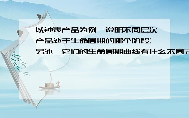 以钟表产品为例,说明不同层次产品处于生命周期的哪个阶段;另外,它们的生命周期曲线有什么不同?