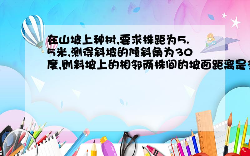 在山坡上种树,要求株距为5.5米,测得斜坡的倾斜角为30度,则斜坡上的相邻两株间的坡面距离是多少米?