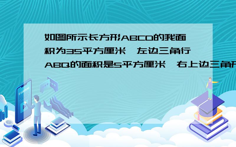 如图所示长方形ABCD的我面积为35平方厘米,左边三角行ABQ的面积是5平方厘米,右上边三角形APD是7平方厘米,那么中间三角形AQP的面积是多少平方厘米