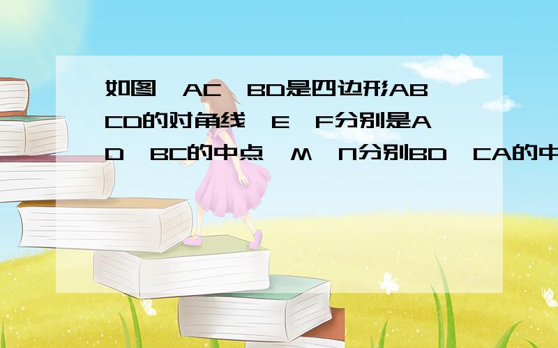 如图,AC、BD是四边形ABCD的对角线,E、F分别是AD、BC的中点,M、N分别BD、CA的中点,求证EF、MN互相平分.