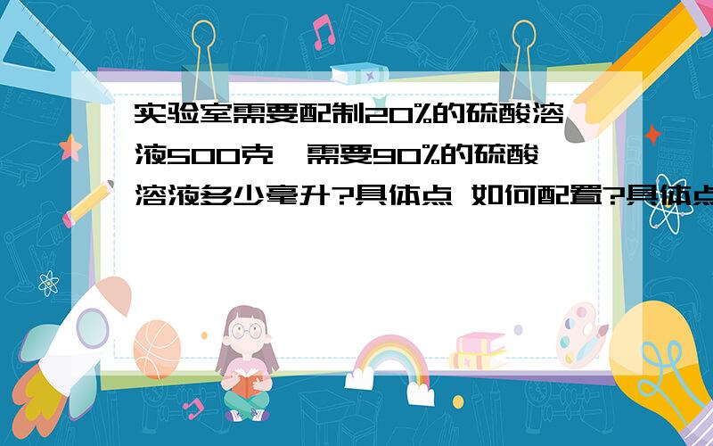 实验室需要配制20%的硫酸溶液500克,需要90%的硫酸溶液多少毫升?具体点 如何配置?具体点