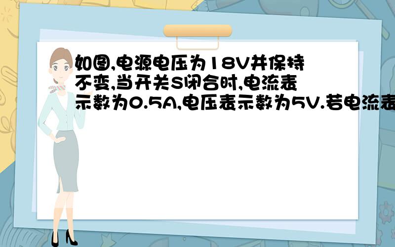 如图,电源电压为18V并保持不变,当开关S闭合时,电流表示数为0.5A,电压表示数为5V.若电流表的量程是0～0.6A,电压表的量程为0～15v,则滑动变阻器连入电路中的阻值取值范围是?