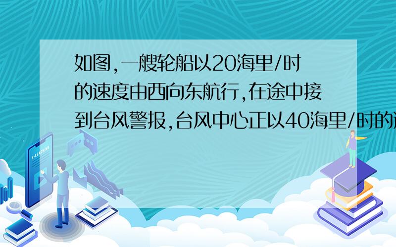 如图,一艘轮船以20海里/时的速度由西向东航行,在途中接到台风警报,台风中心正以40海里/时的速度由南向北移动,距台风中心2010海里的圆形区域内（包括边界）都属于台风区,当轮船到达A处时