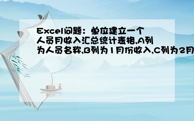 Excel问题：单位建立一个人员月收入汇总统计表格,A列为人员名称,B列为1月份收入,C列为2月份收入,以此类推.由于每月都人数都在递减,人数会不同,是否可以建立一个函数,达到这样的效果：当2