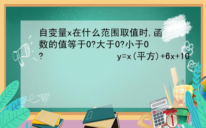 自变量x在什么范围取值时,函数的值等于0?大于0?小于0?               y=x(平方)+6x+10