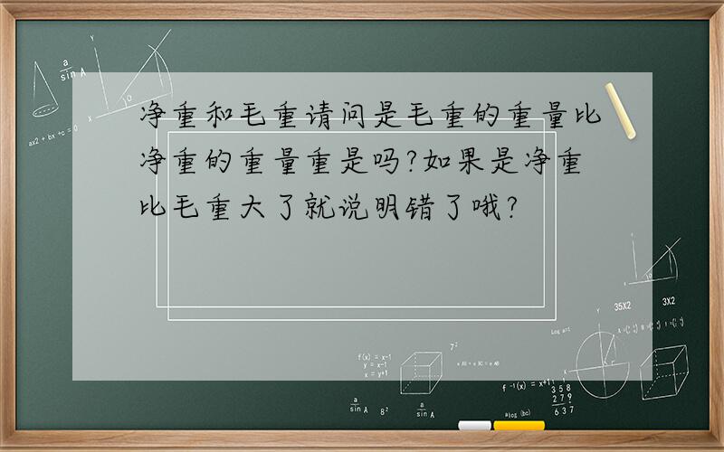 净重和毛重请问是毛重的重量比净重的重量重是吗?如果是净重比毛重大了就说明错了哦?