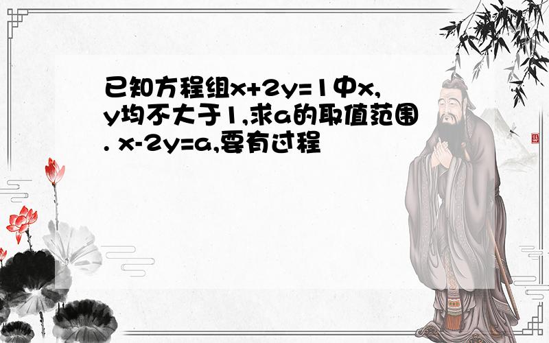 已知方程组x+2y=1中x,y均不大于1,求a的取值范围. x-2y=a,要有过程