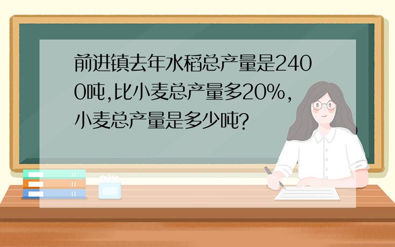 前进镇去年水稻总产量是2400吨,比小麦总产量多20%,小麦总产量是多少吨?