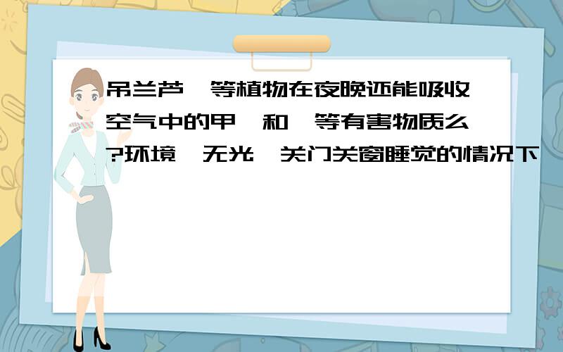 吊兰芦荟等植物在夜晚还能吸收空气中的甲醛和苯等有害物质么?环境,无光,关门关窗睡觉的情况下