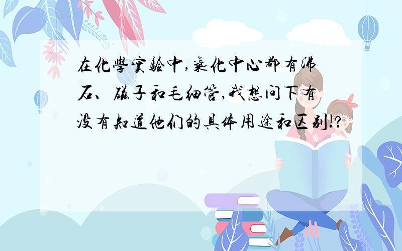 在化学实验中,气化中心都有沸石、磁子和毛细管,我想问下有没有知道他们的具体用途和区别!?