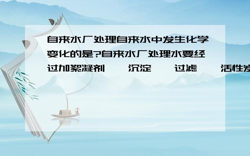 自来水厂处理自来水中发生化学变化的是?自来水厂处理水要经过加絮凝剂——沉淀——过滤——活性炭吸附——消毒过程,其中哪一过程发生了化学变化?加絮凝剂有什么用?是怎样起到净化水