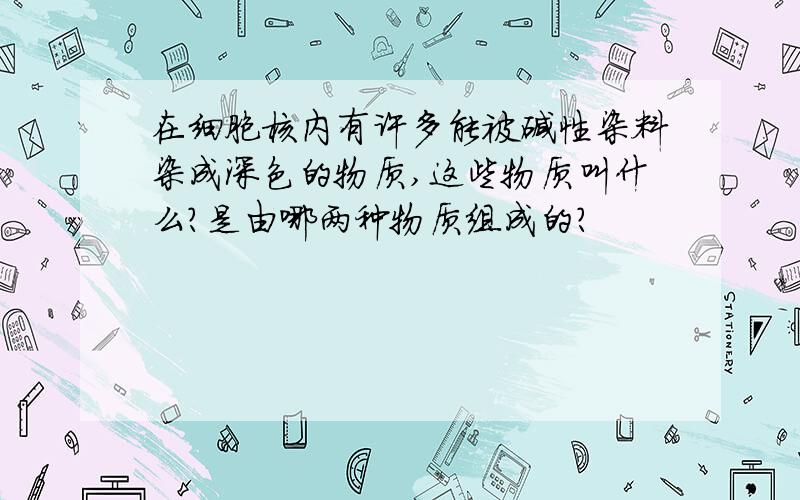 在细胞核内有许多能被碱性染料染成深色的物质,这些物质叫什么?是由哪两种物质组成的?