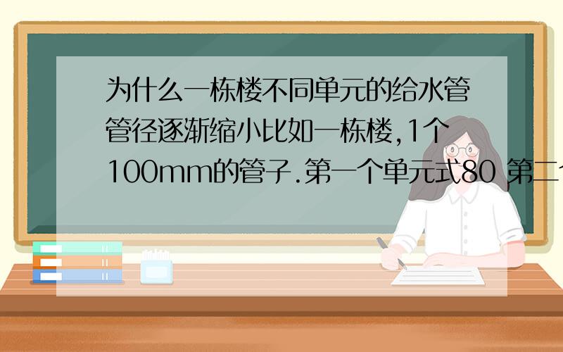 为什么一栋楼不同单元的给水管管径逐渐缩小比如一栋楼,1个100mm的管子.第一个单元式80 第二个单元就是50了.管径依次递减