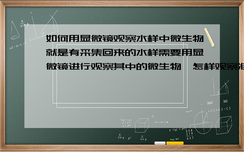 如何用显微镜观察水样中微生物就是有采集回来的水样需要用显微镜进行观察其中的微生物,怎样观察准确?