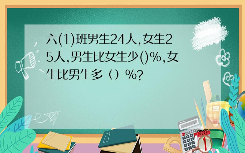 六(1)班男生24人,女生25人,男生比女生少()%,女生比男生多（）%?