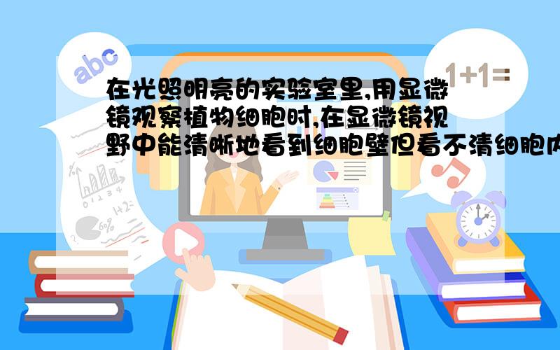 在光照明亮的实验室里,用显微镜观察植物细胞时,在显微镜视野中能清晰地看到细胞壁但看不清细胞内容在光照明亮的实验室里,用显微镜观察植物细胞时,在显微镜视野中能清晰地看到细胞壁