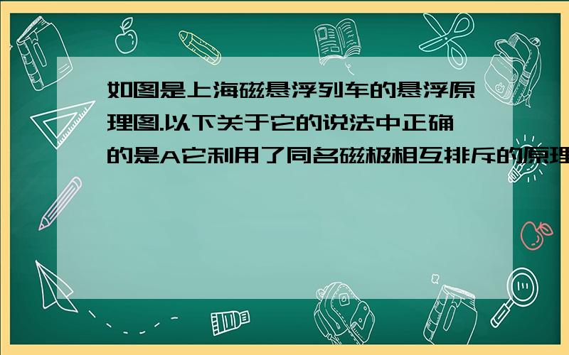 如图是上海磁悬浮列车的悬浮原理图.以下关于它的说法中正确的是A它利用了同名磁极相互排斥的原理B列车悬浮增大了车体与轨道间的摩擦C车厢线圈所在电路的电源上端为正极D某时刻列车