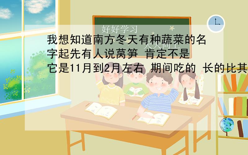 我想知道南方冬天有种蔬菜的名字起先有人说莴笋 肯定不是 它是11月到2月左右 期间吃的 长的比其他蔬菜要高点 是吃梗的 叶子基本都不吃的 好像菜市场买的也是他的梗 它不是只长一只梗