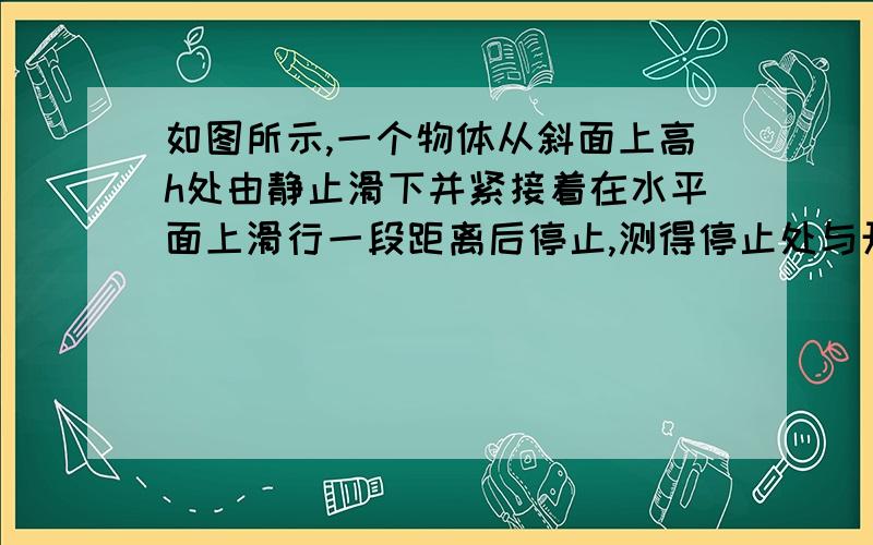 如图所示,一个物体从斜面上高h处由静止滑下并紧接着在水平面上滑行一段距离后停止,测得停止处与开始运动处的水平距离为s,不考虑物体滑至斜面底端的碰撞作用,并认为斜面与水平面对物