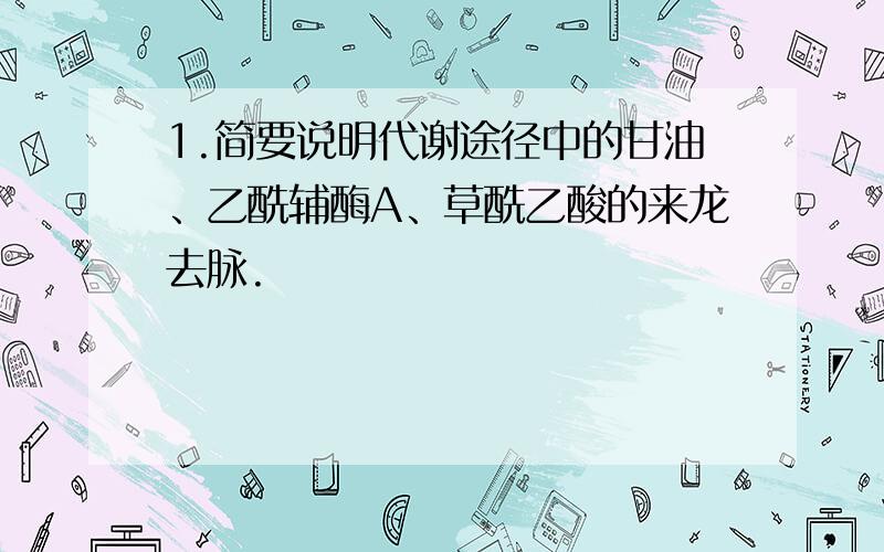 1.简要说明代谢途径中的甘油、乙酰辅酶A、草酰乙酸的来龙去脉.