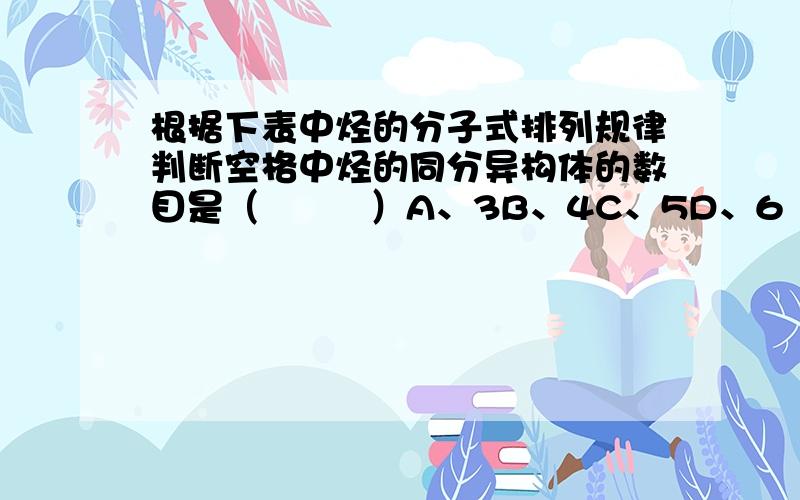 根据下表中烃的分子式排列规律判断空格中烃的同分异构体的数目是（         ）A、3B、4C、5D、6